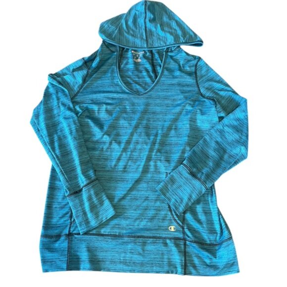 Champion Large Hoodie Long Sleeve Shirt Blue Stretchy Comfy Casual Workout Run L - Picture 7 of 9